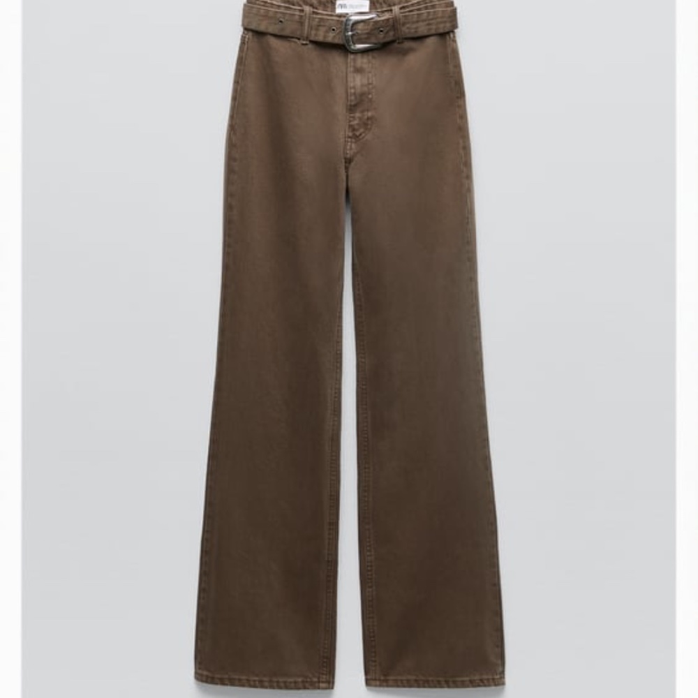 Zara brown flare jeans with Western-style belt, size 6
